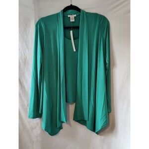 Gabriella Rossi‎ Teal Green Waterfall Cardigan Tank Top Set Size S